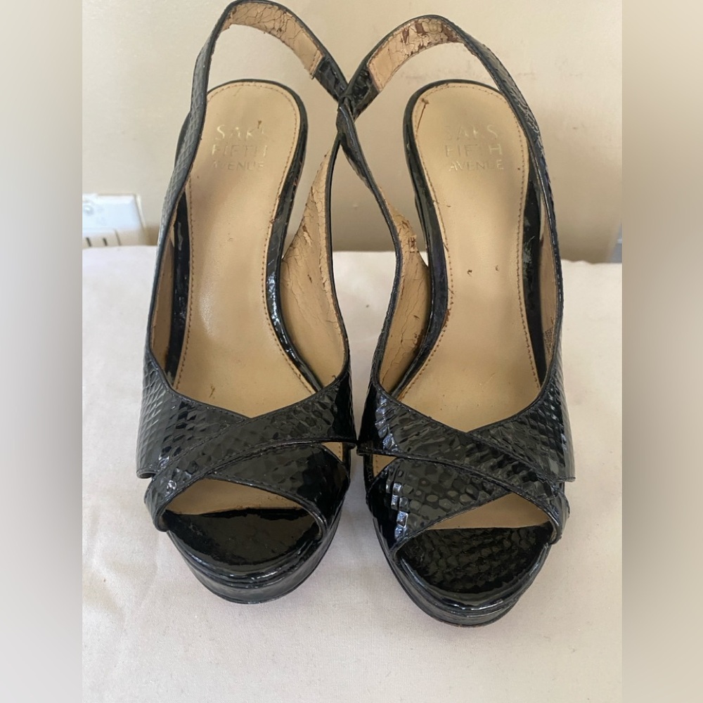 Saks Fifth Avenue Black Textured Slingback Heels